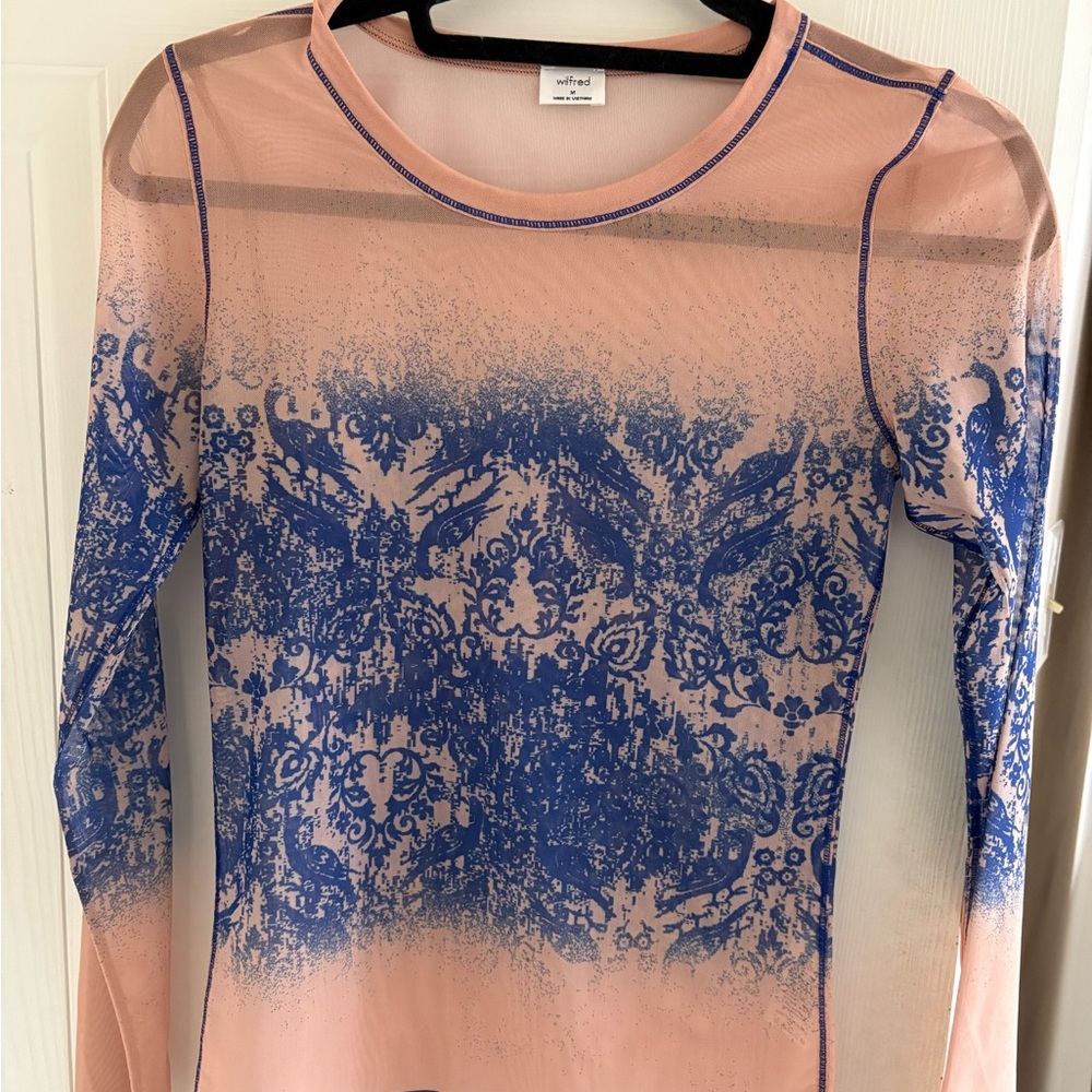 Sheer Pink and Blue Long Sleeve Top